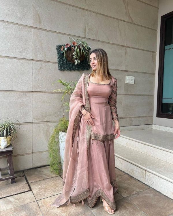 Sublime Light Pink Color Faux Georgette Embroidery Salwar Suit