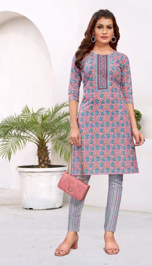 Sublime Light Purple Cambric Cotton Print Embroidery Work Kurti