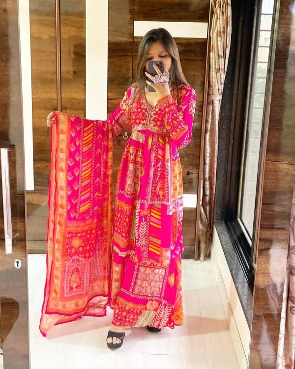 Sublime Pink Color Chinon Silk Embroidered Sequence Saree
