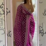 Sublime Purple Color Organza Embroidery Thread Saree