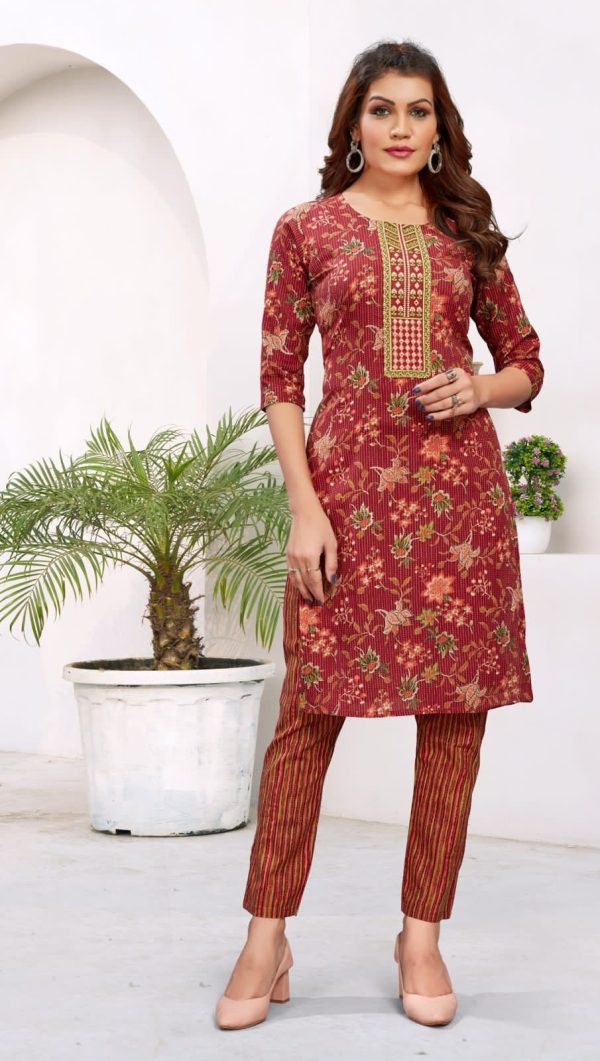 Sublime Red Color Cambric Cotton Print  Embroidery Work Kurti