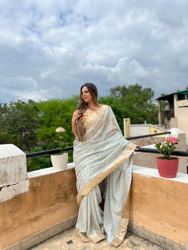 Sublime White Color Georgette Embroidery Sequence Saree