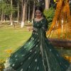 Superb Green Color Chinnon Silk Embroidery Sequence Sharara Suit