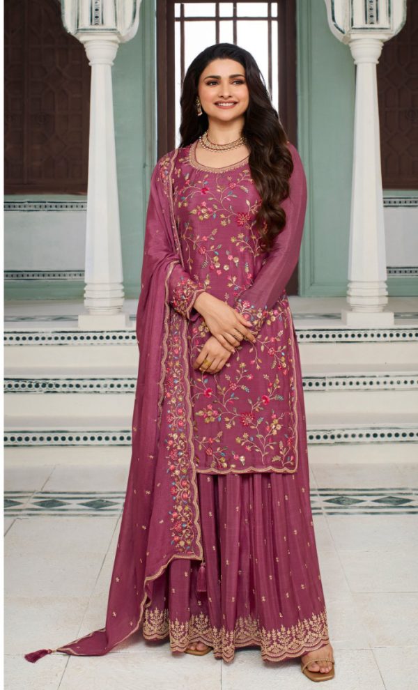 Superb Pink Color Chinon Embroidery Multi Work Salwar Suit