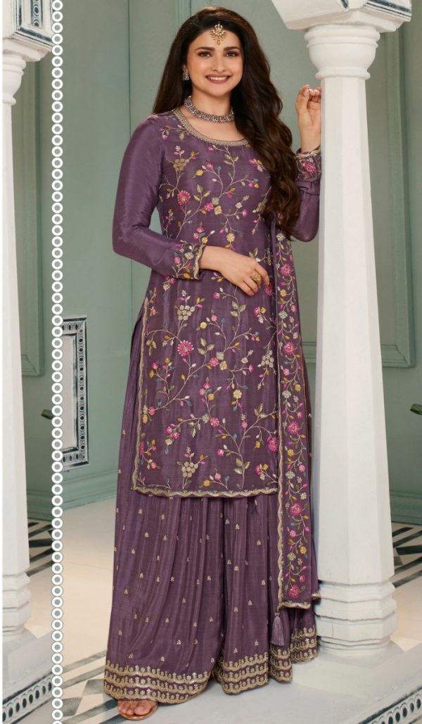 Superb Purple Color Chinon Embroidery Multi Work Salwar Suit