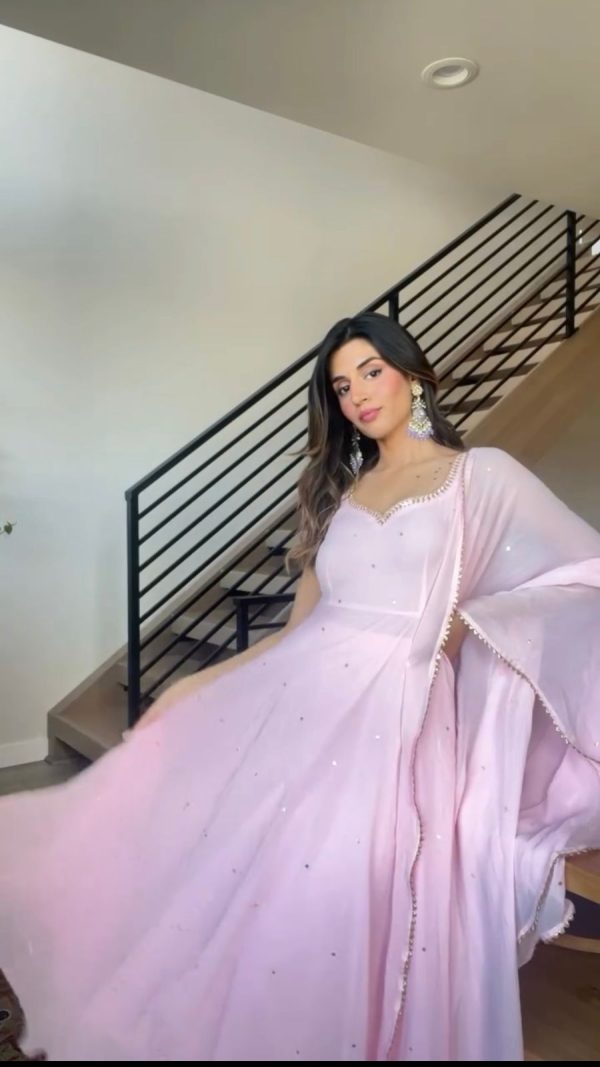 Stylish Pink Color Georgette Handwork Diamond Work Salwar Suit