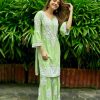 Aglow Green Color Rayon Chicken Keri Embroidery Sharara Suit