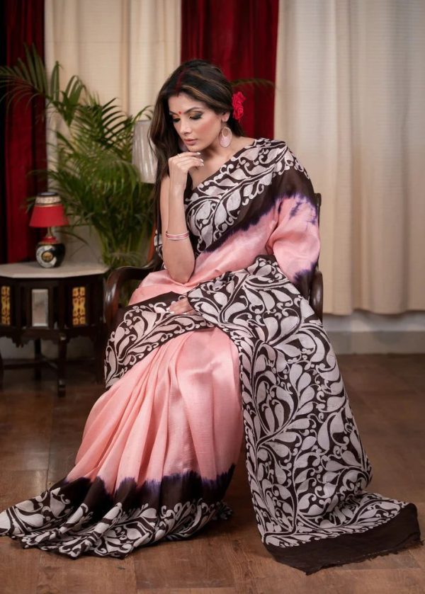 Aglow Light Pink Color Modal Silk Digital Printed All Over Saree