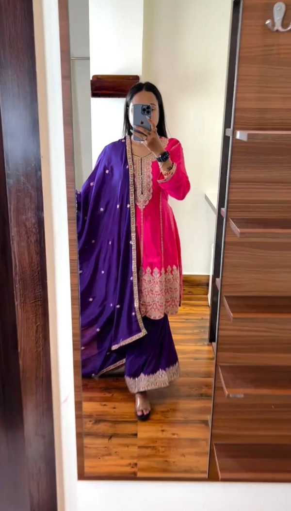 Aglow Pink Color Chinon Silk Sequence Work Salwar Suit