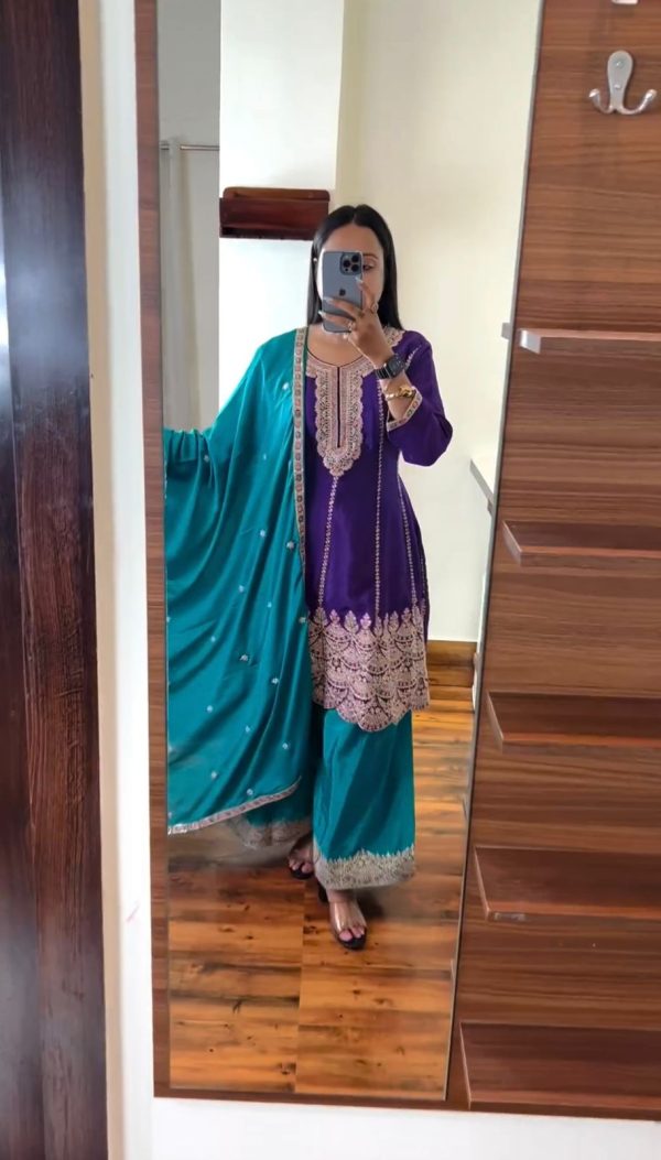 Aglow Royal Blue Color Chinon Silk Sequence Work Salwar Suit