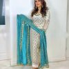Aglow White & Blue Color Georgette Embroidery Salwar Suit