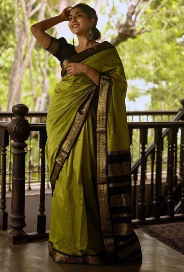 Artful Mehndi Green Soft Lichi Silk Cloth Jacquard All Over Saree
