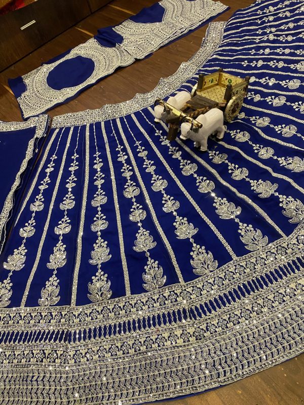 Attractive Royal Blue Color Georgette Embroidered Lehenga Choli