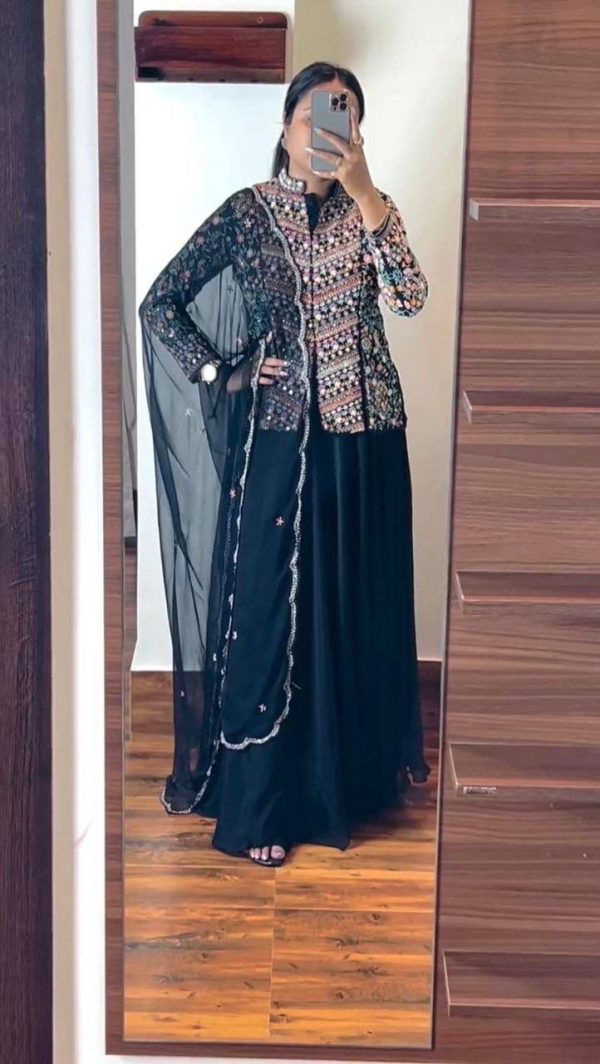 Beautiful Navy Blue Color Georgette Embroidery Lehenga Choli