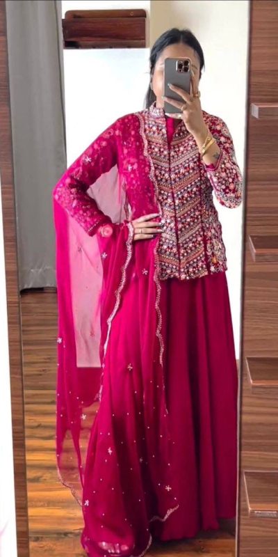 Beautiful Pink Color Georgette Embroidery Lehenga Choli