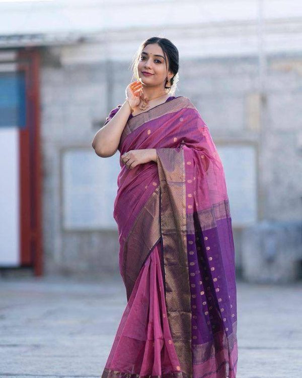 Beautiful Purple Color Soft Lilan Slab Weaving Work Saree