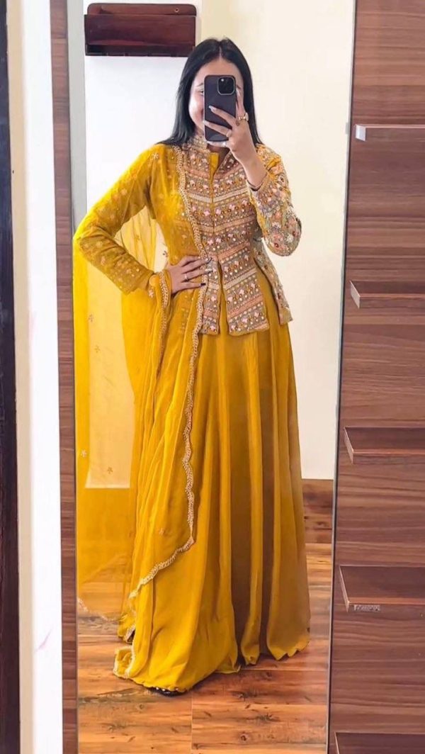 Beautiful Yellow Color Georgette Embroidery Lehenga Choli