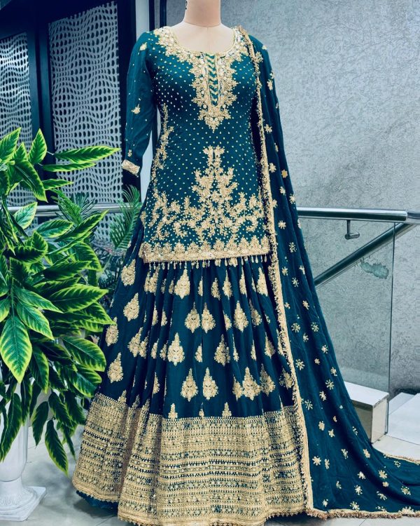 Captivating Royal Blue Chinnon Silk Embroidery Lehenga Choli