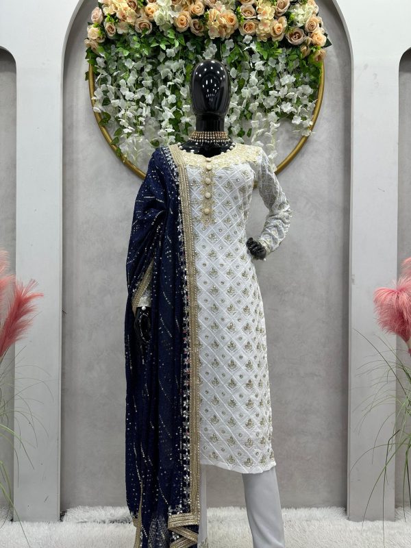 Classic Navy Blue Georgette Thread Sequence Salwar Suit