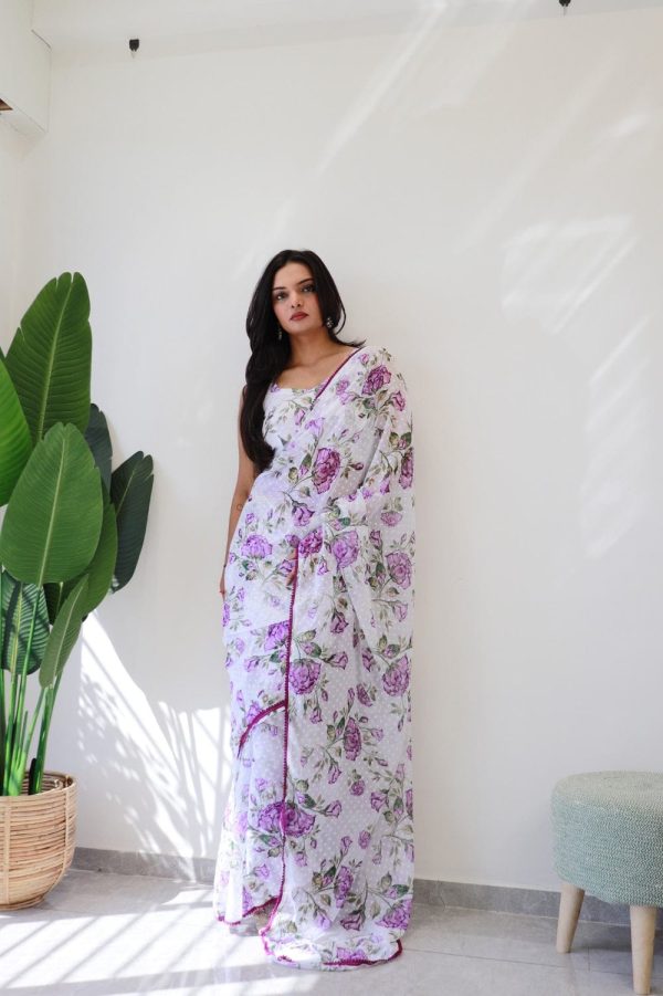Classic Purple Color Soft Georgette Silk Design All Over Saree