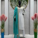 Classic White & Blue Georgette Thread Sequence Salwar Suit