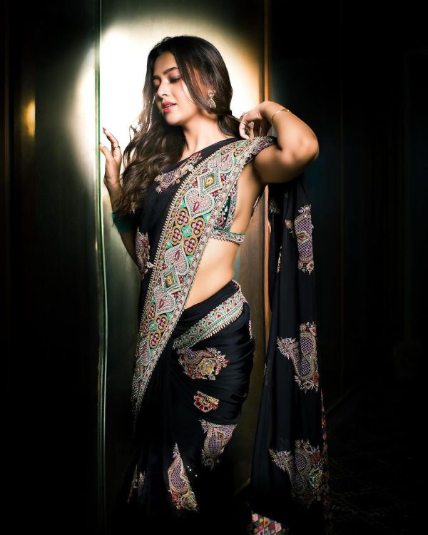 Dazzling Black Color Georgette Embroidered Sequence Saree