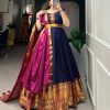 Dazzling Navy Blue Color Narayan Pet Zari Weaving Work Gown