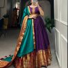 Dazzling Wine Color Narayan Pet Zari Weaving Work Gown