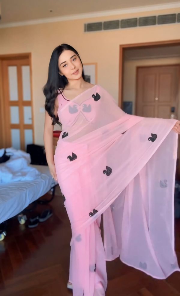 Elegant Baby Pink Color Soft Georgette Silk Design All Over Saree