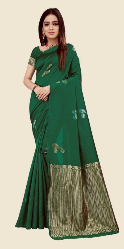 Elegant Green Color Soft Lichi Silk Jacquard All Over Saree