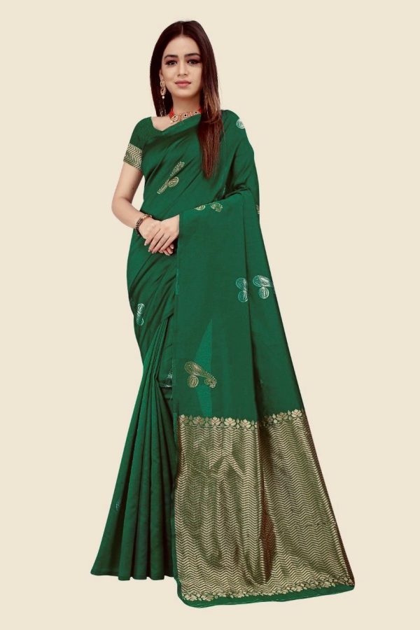 Elegant Green Color Soft Lichi Silk Jacquard All Over Saree