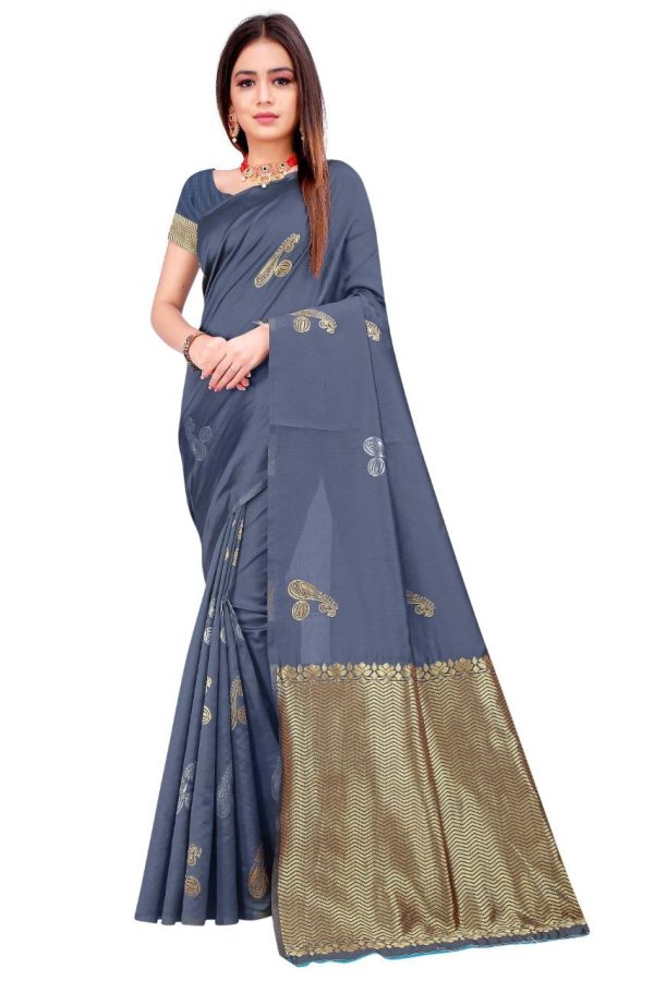 Elegant Grey Color Soft Lichi Silk Jacquard All Over Saree
