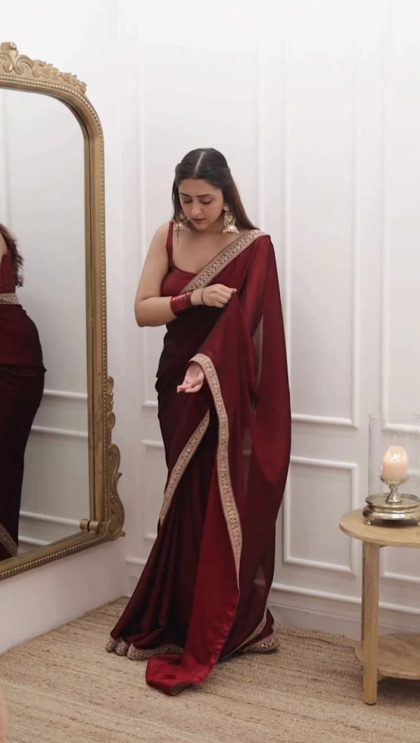 Elegant Maroon Color Tabby Silk Thread Sequence Work Saree