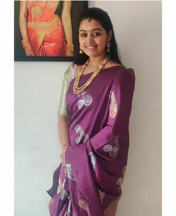 Elegant Purple Color Soft Lichi Silk Jacquard All Over Saree