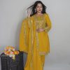 Elegant Yellow Color Pure Chinnon Silk Embroidery Salwar Suit