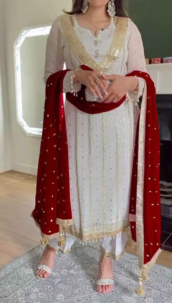Fine Red Color Georgette Embroidery Sequence Salwar Suit