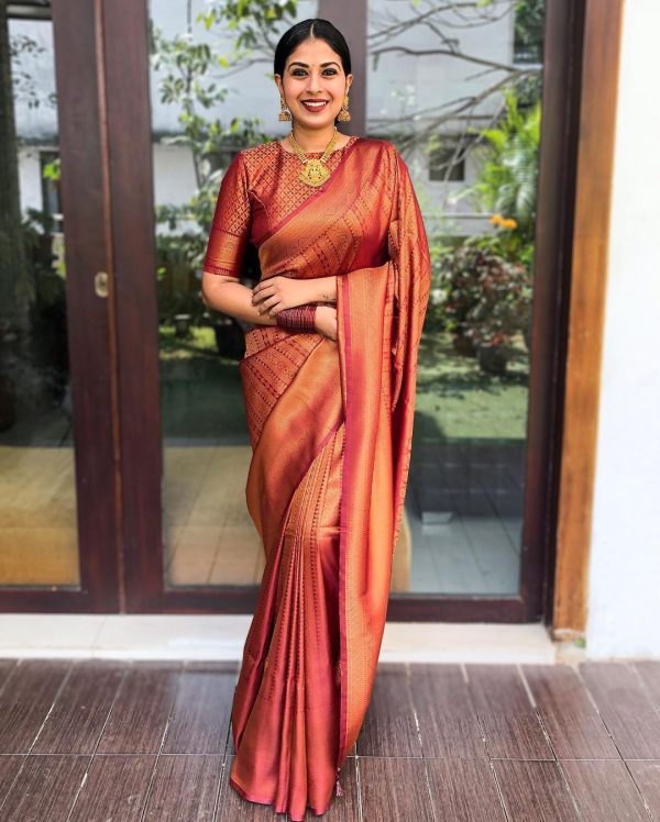 Glamorous Maroon Color Soft Lichi Silk Jacquard All Over Saree