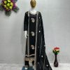 Gorgeous Black Color Roman Silk Embroidered Salwar Suit