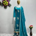 Gorgeous Blue Color Roman Silk Embroidered Salwar Suit