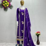 Gorgeous Violet Color Roman Silk Embroidered Salwar Suit