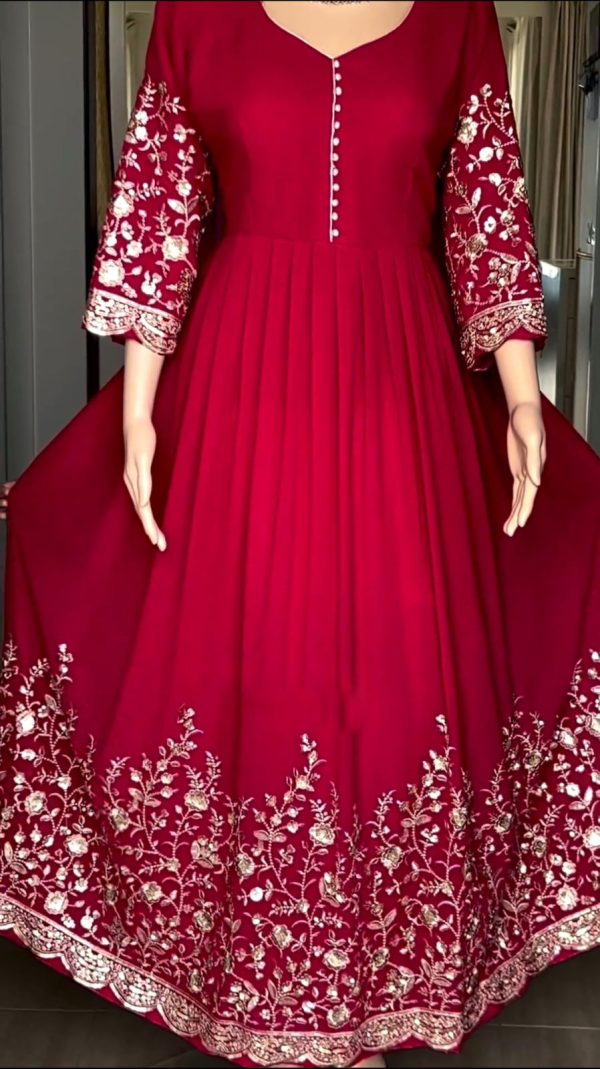 Graceful Red Color Georgette Embroidery Sequence Gown