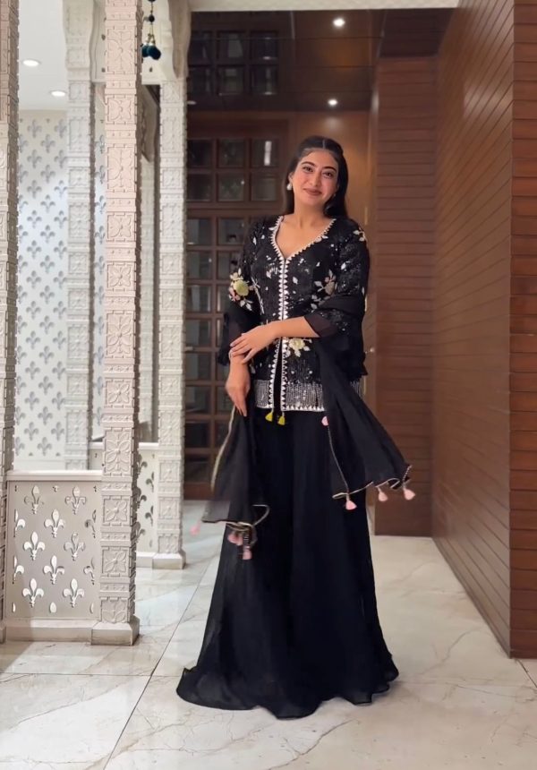 Grand Black Color Georgette Embroidery Sequence Salwar Suit