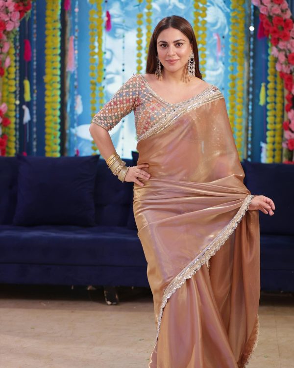 Grand Dusty Color Jimmy Choo Embroidery Sequins Saree