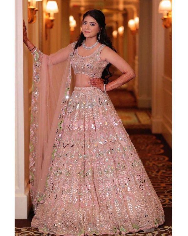 Grand Light Pink Soft Butterfly Net Embroidered Lehenga Choli