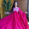 Luminous Pink Color Fox Georgette Position Print Work Gown