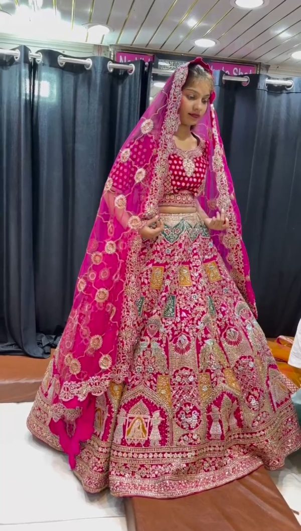 Luminous Pink Color Malai Satin Silk Embroidered Lehenga Choli