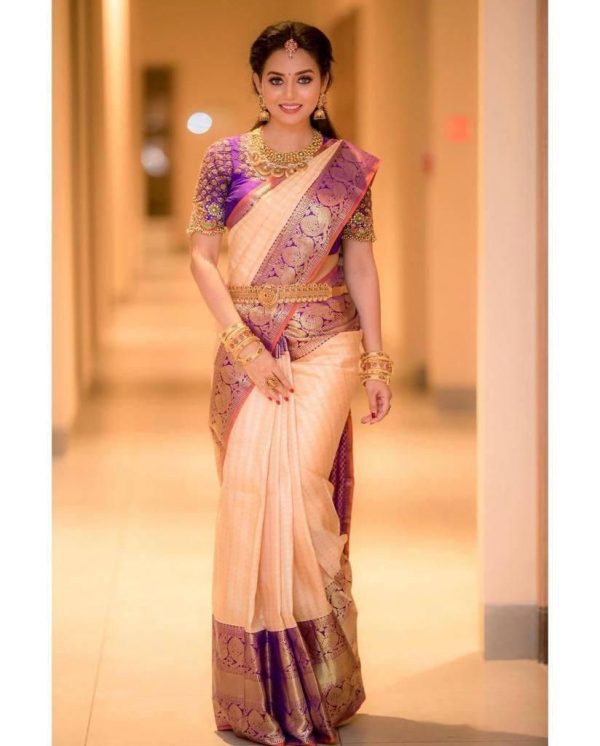 Majestic Golden Color Soft Lichi Silk Jacquard All Over Saree