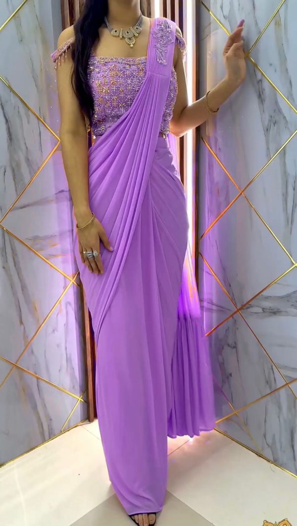 Majestic Violet Color Faux Georgette Sequence Embroidery Saree