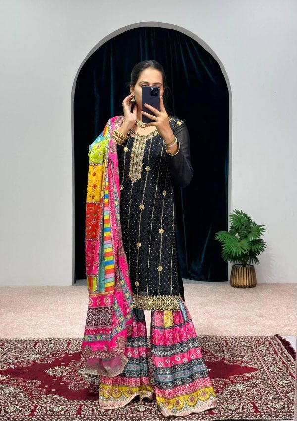 Mesmerizing Black Color Chinon Embroidery Work Salwar Suit