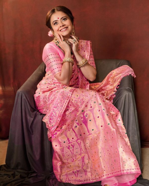 Mesmerizing Pink Color Soft Lichi Silk Jacquard All Over Saree